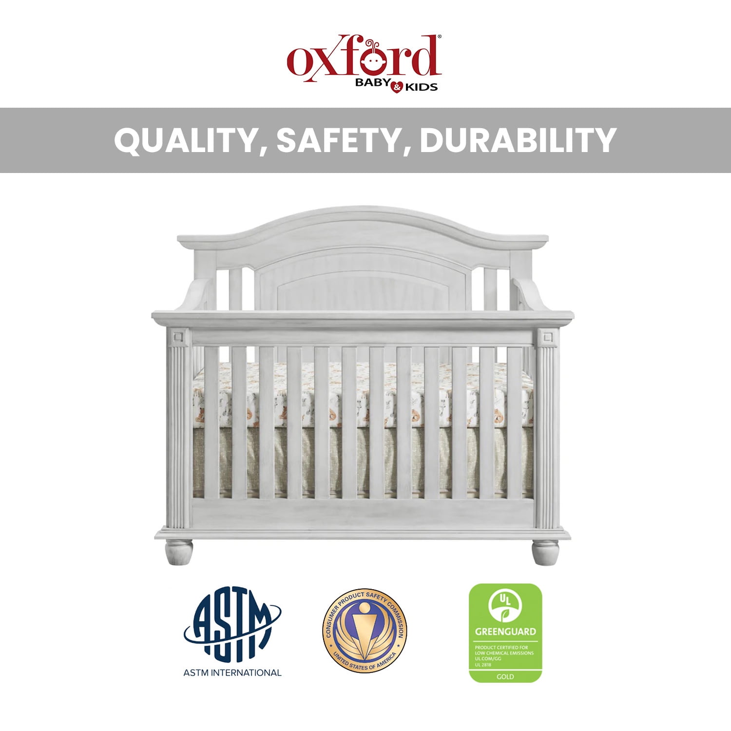 Oxford Baby London Lane 4-in-1 Convertible Crib, Vintage White