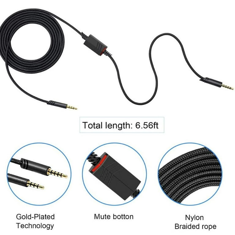 Durable Braided Cable Gaming Headsets Volume Control Microphone Cable  Extension Cord Replacement Cord Headphone Cable