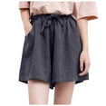 thumbnail image 7 of Linen Shorts for Women 7 Inch Inseam Drawstring Short High Waisted Lightweight Short Beach Vacation Outfits Pockets, 7 of 7