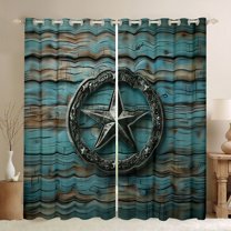 Homewish Rustic Texas Stars Curtains Pack of 2 (42x84 Each) for Adult, Farmhouse Cabin Curtains Blackout, Teal Old Barn Door Bedroom Curtains, Blackout Curtains Decor