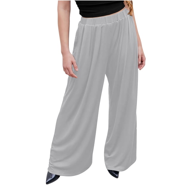 Besolor Pantalon Palazzo Large à Taille Haute pour Femmes, Gris