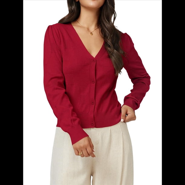 Cárdigan Corto Suave para Mujer, Suéter Informal Tipo Chal Rojo XL