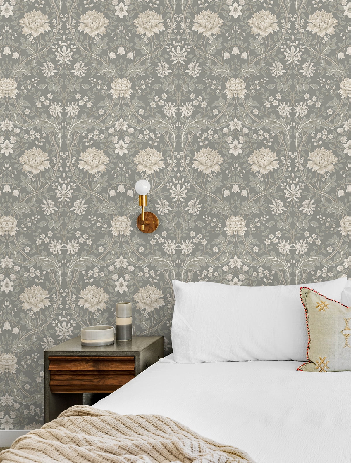 Seabrook Designs Daydream Grey Honeysuckle Floral Prepasted Wallpaper - 20.9 in. W x 33 ft. Roll