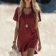 thumbnail image 2 of Camisas de Lino para Mujeres Cuello en V Vestido Casual de Manga Corta con Bolsillo, Vestido de Lino Estilo Cómodo Túnica para Verano Diario, 2 of 8