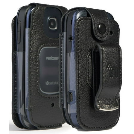 Nakedcellphone Fitted Series compatible with Verizon Kyocera Cadence 4G LTE S2720 Phone Case, [Black Vegan Leather] Form-Fit Cover with [Built-In Screen Protection] and [Metal Belt Clip]