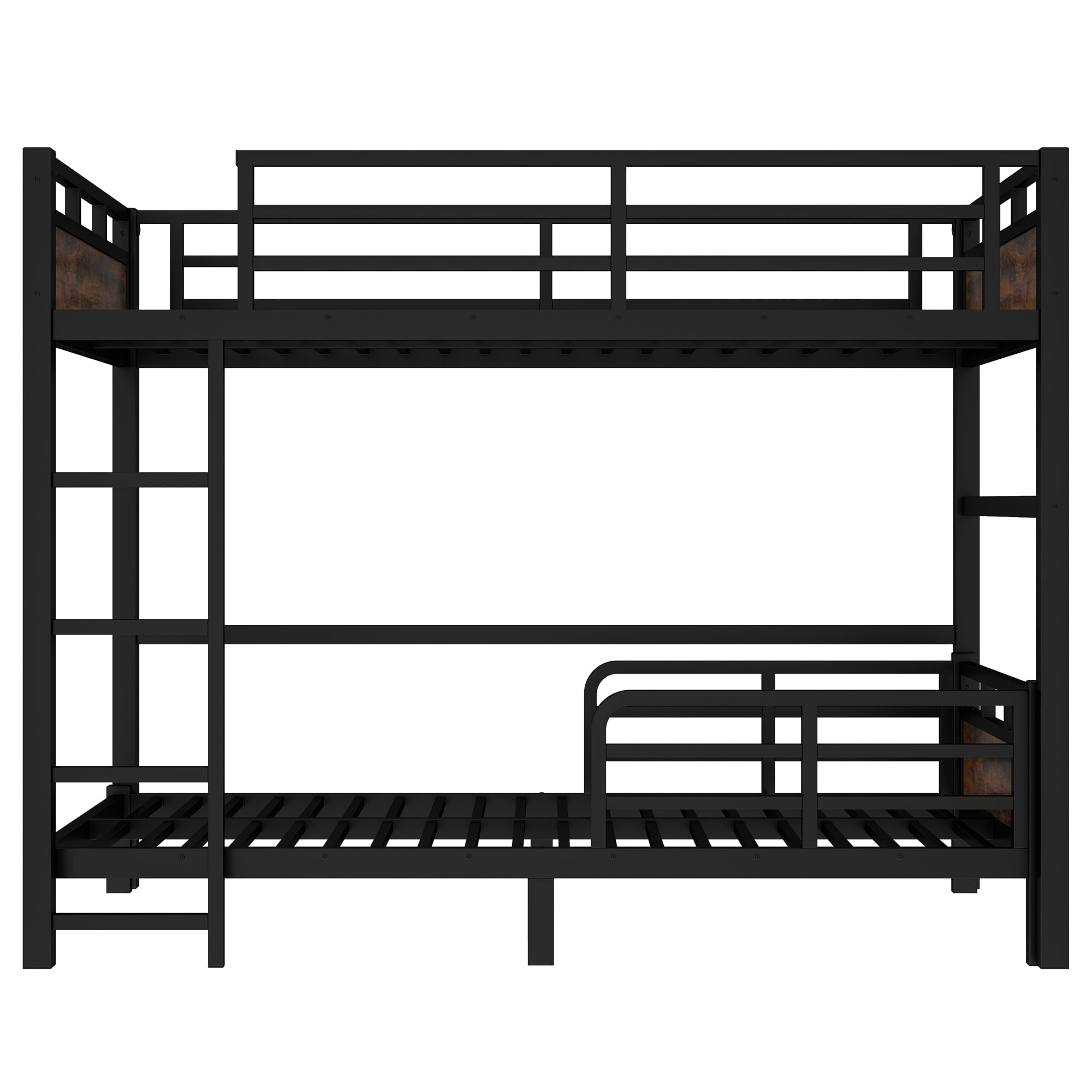 Leumius Twin XL Over Twin XL Metal Bunk Bed with Guardrails, Noise-free & Under-Bed Storage,Metal Loft Bed and Metal Platform Beds,Black