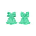 thumbnail image 3 of Musuos Little Girls Solid Casual Dress 1-5Years Ruffled Trim Flutter Sleeve Square Neck Smocked Silhouette Back Cut-out Summer Dresses, 3 of 10