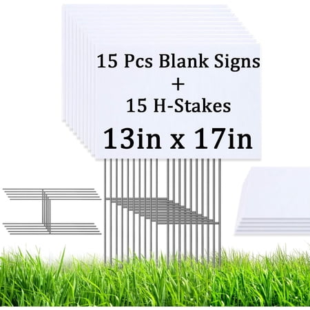 DUNCHATY 15 Pack Blank Yard Signs with H Metal Stakes 13x17 Inch Customizable Corrugated Plastic Signs for Garage Sales Real Estate Parties Weatherproof Reusable