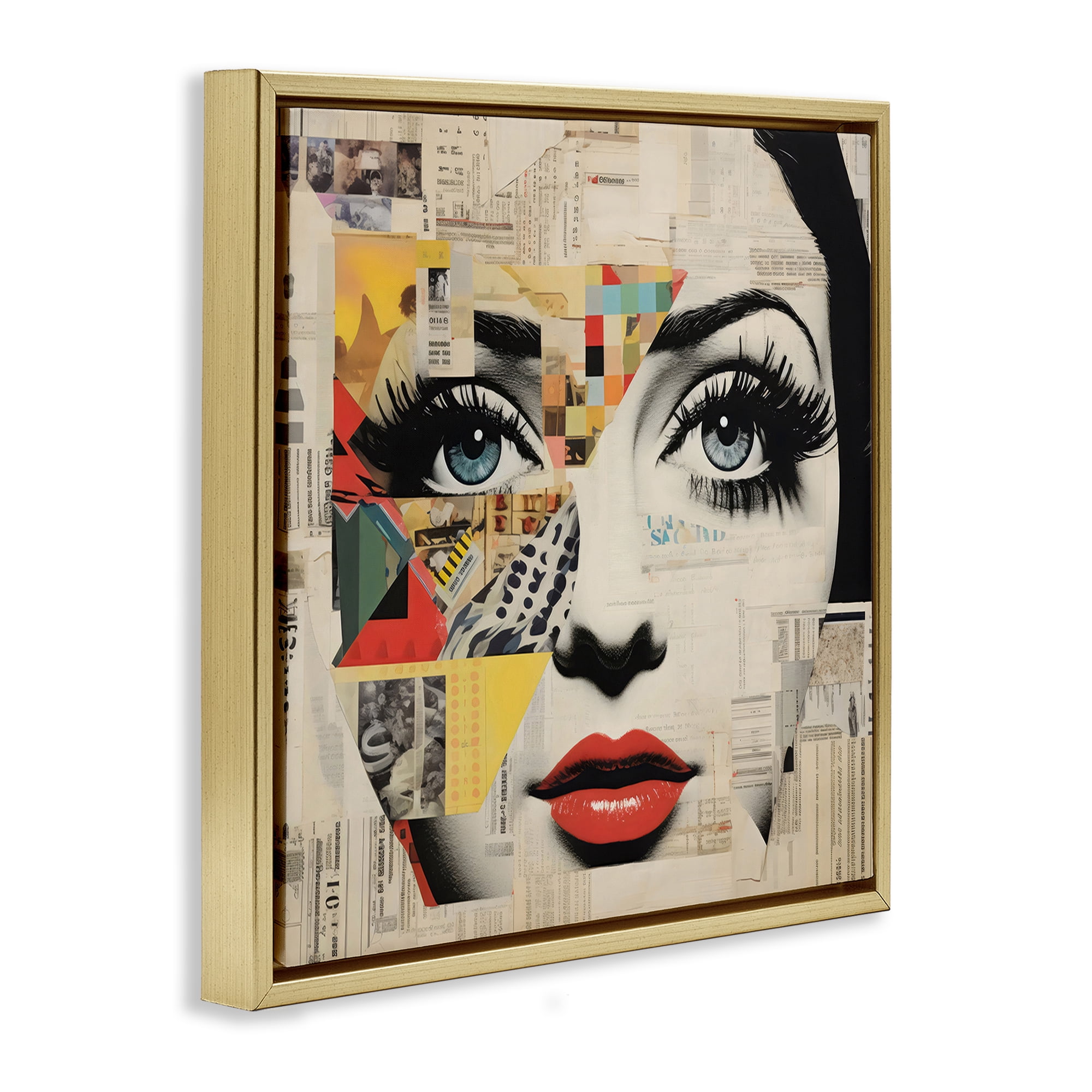 Stupell Industries Fashion Collage Pop Portrait Gold Framed Floater Canvas Wall Art, design by Creative Studio