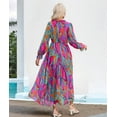 thumbnail image 4 of Womens Casual Boho Deep V Neck Long Sleeve Long Dress, 4 of 8