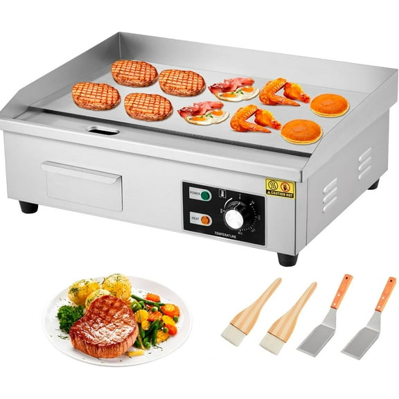 Commercial Electric Griddle,21",1600W Countertop Flat Top Griddle,Non-Stick Stainless Steel Teppanyaki Grill w/122-572℉ Adjustable Temp Control,2 Shovels & Brushes