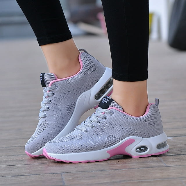 Women's Air Cushion Sole Chunky Sneakers, Breathable Mesh Lace-Up ...