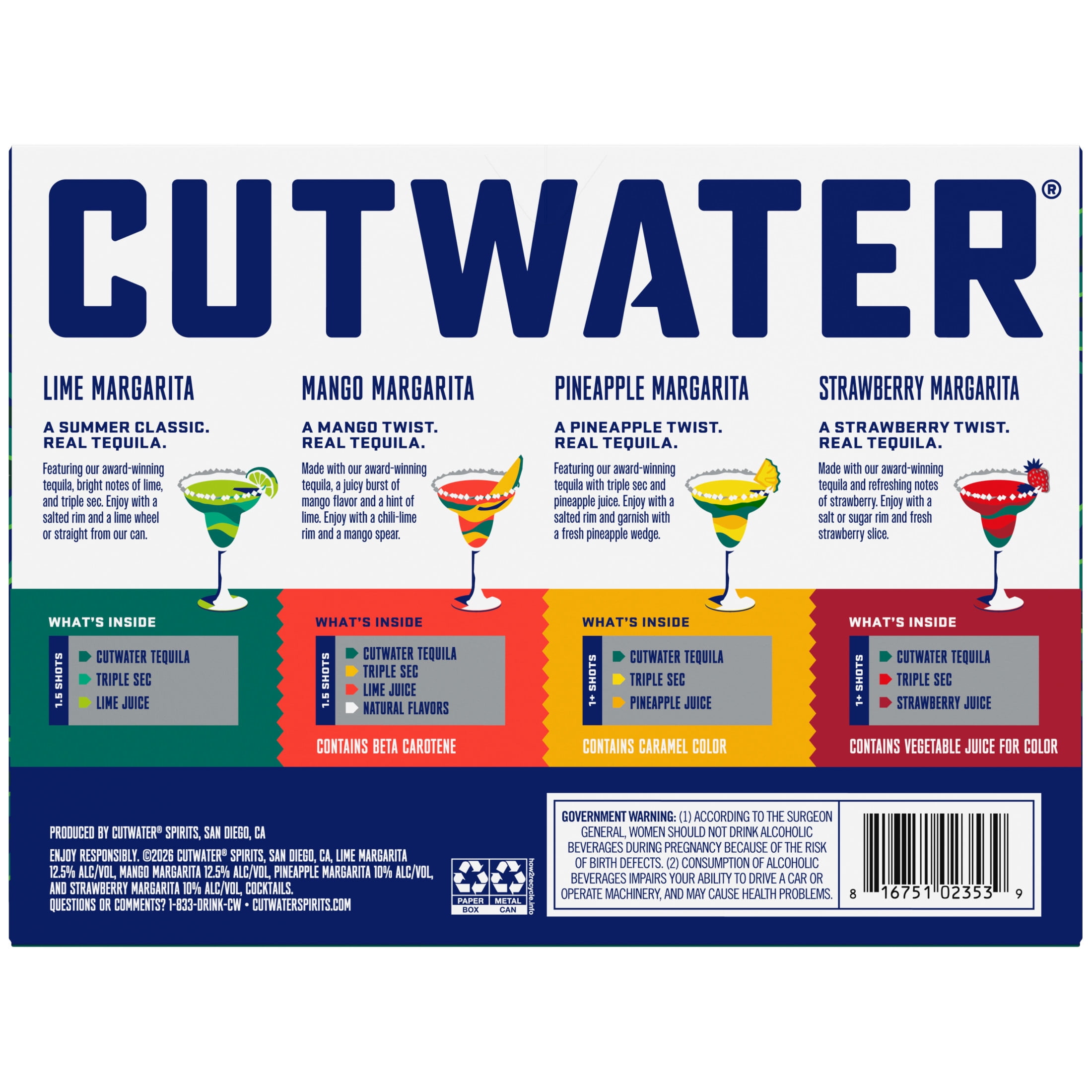Cutwater Mini Margarita Variety, 12 pack, 200ml Aluminum Cans, 12.5% ABV