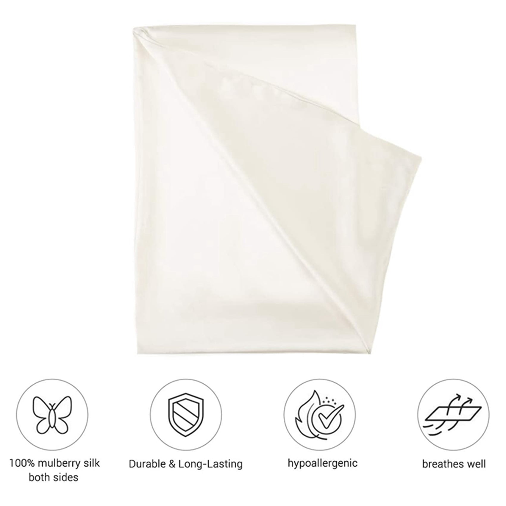 2 Pcs Natural Pure Silk Pillowcase for Hair and Skin, 600 Thread Count 50X75cm, White & Navy Blue