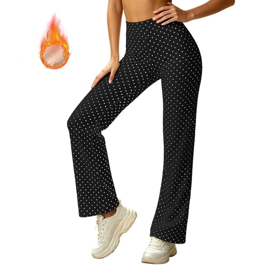 Nolissa Womens Polka Dots Yoga Pants High Waist Fleece Lined Trousers Buttery Soft Leggings Fashion Lounge Pants