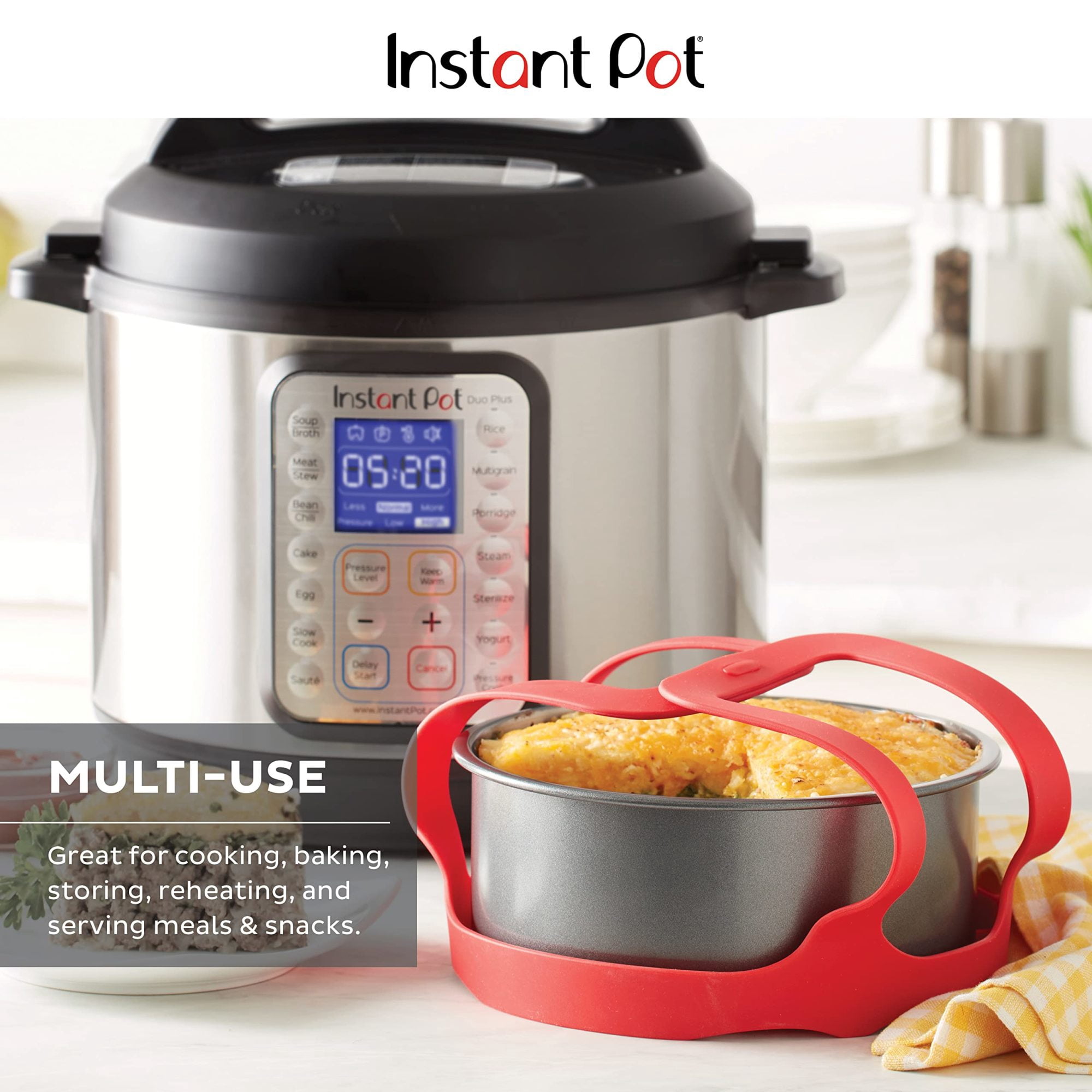 Instant Pot Official 7.5" Round Cake Pan Set of 2 - Nonstick, Heavy-Duty, Oven Safe, Baking, Cooking & Storing - Compatible with 6-Quart & 8-Quart Cookers, Vortex Air Fryer & Duo Crisp (Grey)