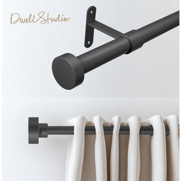 Dwell Studio Adjustable Window Curtain Rod, 3/4" Iron Material, Adjustable 20-120 Inch Kit, Matte Black