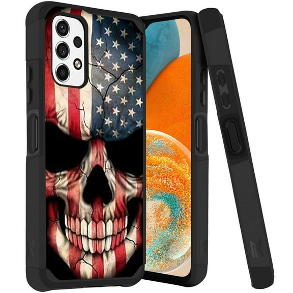 ANJ  Rugged Dual Layered Shockproof Slim Hybrid Case   Tempered Glass Cover Compatible with Samsung Galaxy A23 5G - American Skullcap