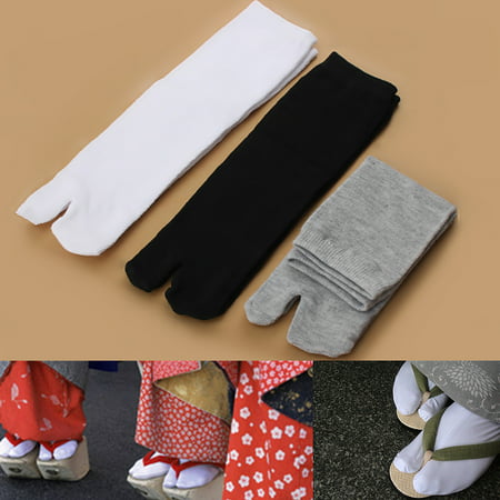 3 Pairs Unisex Black White Gray Japanese Kimono Flip Flop Tabi Ninja Geta Socks Split Toe