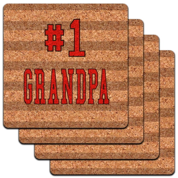 #1 Grandpa Number One Grandfather Low Profile Cork Coaster Set
