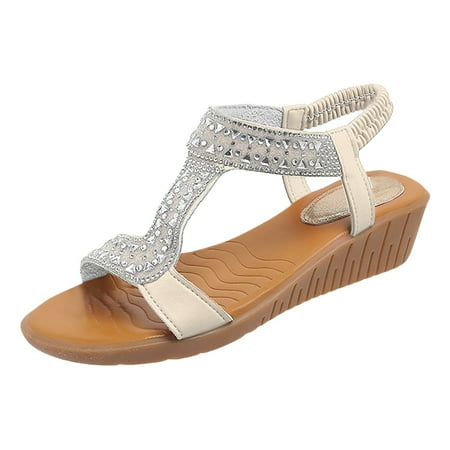 

Savings Clearance 2023! Women s Summer Fish Mouth Open Toe Elasticated Rhinestone Set Wedge Sandals