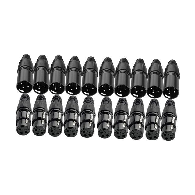MERIGLARE Mic Cable Plug Connector 3 Pin XLR Connectors for Live Recording Performance black 20Pcs
