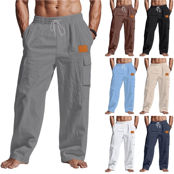 Havenre Men's Linen Pants Lightweight Casual Summer Beach Pants Loose Regular Fit Elastic Waist Drawstring Yoga Trousers with Pockets Dark Gray S