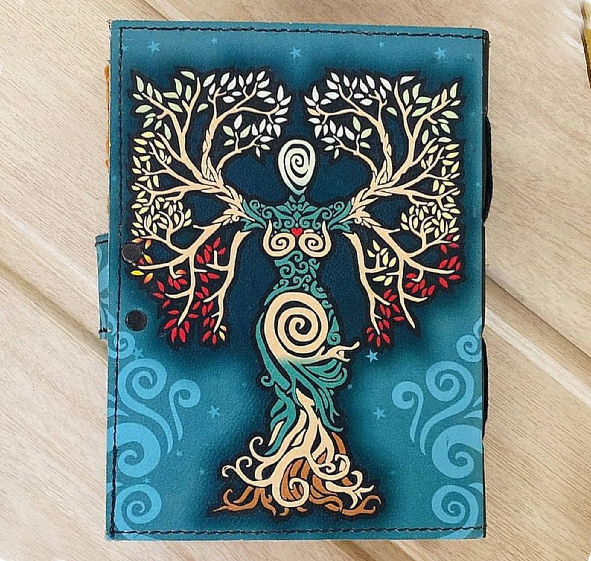 Vintage Leather Journal, Embossed 7-Stone Diary, Wiccan