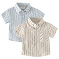 thumbnail image 4 of LNMQLPDBS Toddler Boy Short Sleeve Striped Lapel Tshirts Boys Button Down Shirt with Chest Pocket Cute Summer Tops for Kids Beach Vacation Clothes Coffee 18-24 Months, 4 of 4