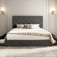 thumbnail image 3 of Sifurni Queen Size Upholstered Platform Bed Frame with 4 Drawers Storage and Diamond Stitched Button Tufted Headboard, Dark Grey, 3 of 6
