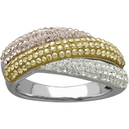 Luminesse Swarovski Element Sterling Silver Tri-Color Ring, Size 7
