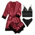 thumbnail image 3 of Pijama de encaje, 4 piezas, pijama de satén para mujer, conjunto de ropa de dormir con ribete de encaje floral, conjunto de pijama de satén, el mejor en su clase, 3 of 9