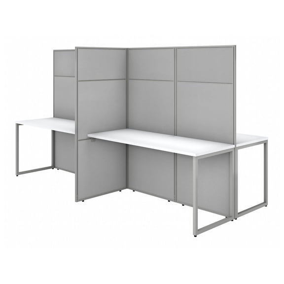 Easy Office 60W 4 Person Desk with 66H Panels in White - Engineered Wood