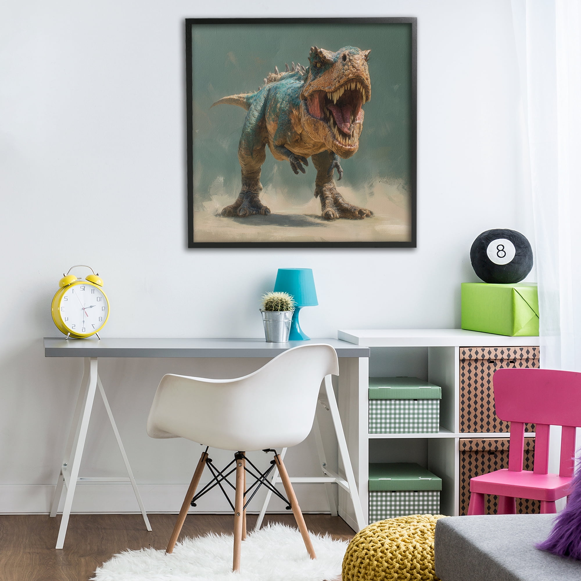 Stupell Industries Roaring T-Rex in Green Black Framed Giclee Art, design by Wumples