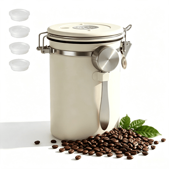 Stainless Steel Coffee Canister – 22oz Airtight Coffee Bean Storage Container with Date Tracker & Measuring Scoop, Kitchen Food Canister Jar for Cereal, Sugar, Tea, Flour (Gift Ready)