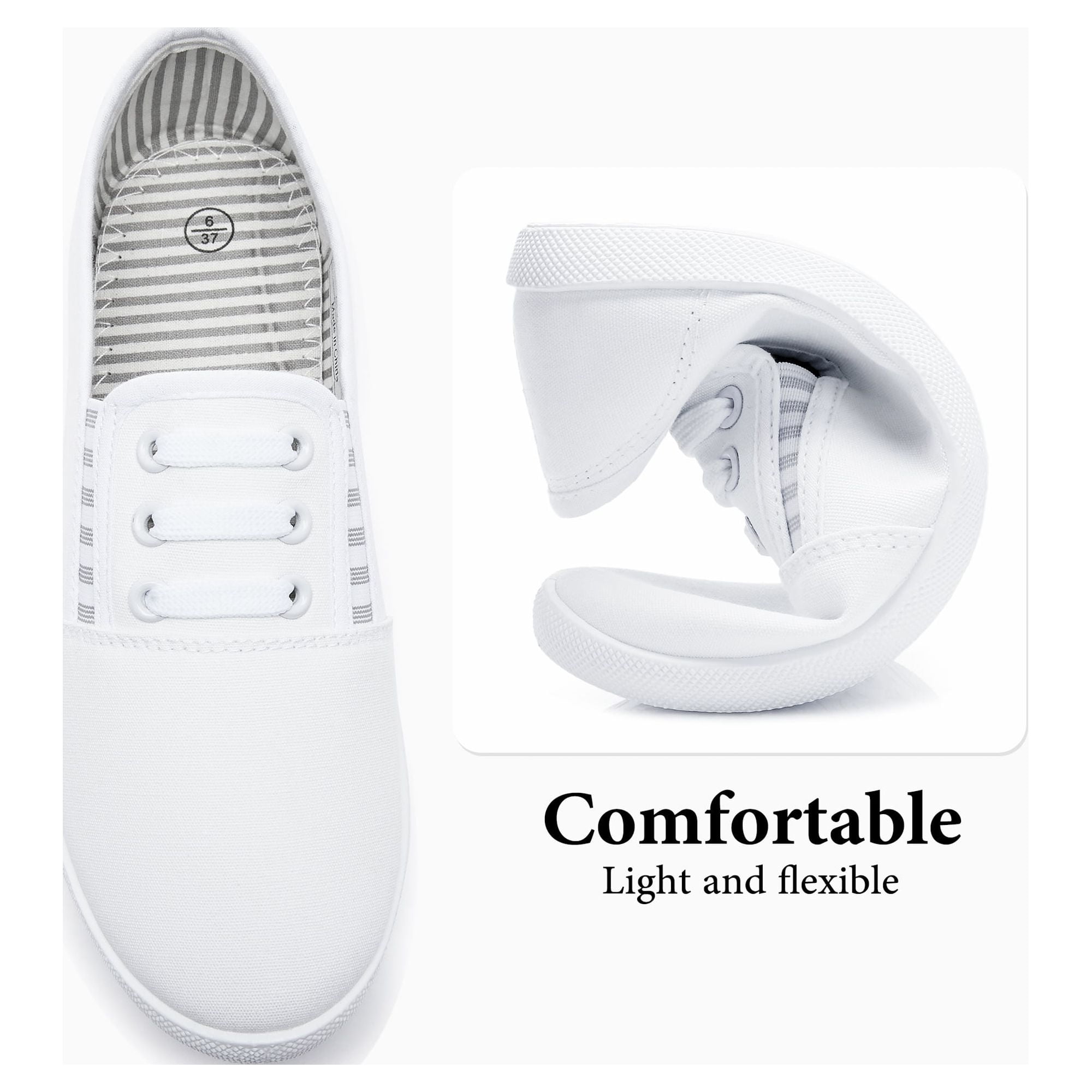 Women’s Slip on Canvas Shoes Sneakers Fashion Elastic Sneakers（White US8）