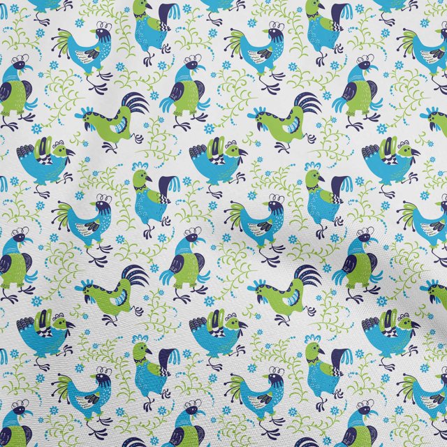 oneOone Velvet Light Green Fabric Rooster Cock Craft Projects Decor Fabric Printed By The Yard 58 Inch Wide-WS