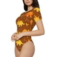thumbnail image 2 of Daiia Dinosaurs and Leaves print Women's Crew Neck Short Sleeve Bodysuit Fashion Tops Fit Casual Basic Extender Bodysuit-Large, 2 of 9