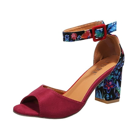 

Jikolililili Fashion Women Floral Cloth Fish Mouth Toe Buckle High Heels Thick Heel Single Shoes Sandals Women Shoes Christmas 2022 Deals Clearance