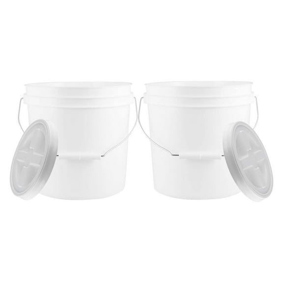 Drevy 2 Gallon Food Grade BPA Bucket Container with Screw on Gamma Lid ( Pack of 2) Made in USA (White)