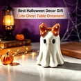 thumbnail image 6 of Cute Ghost Statue with Orange Polka Dot Bow, 5.9 Inch Halloween Tabletop Decoration, Spooky Ceramic Figurine for Shelf Decor, 6 of 7