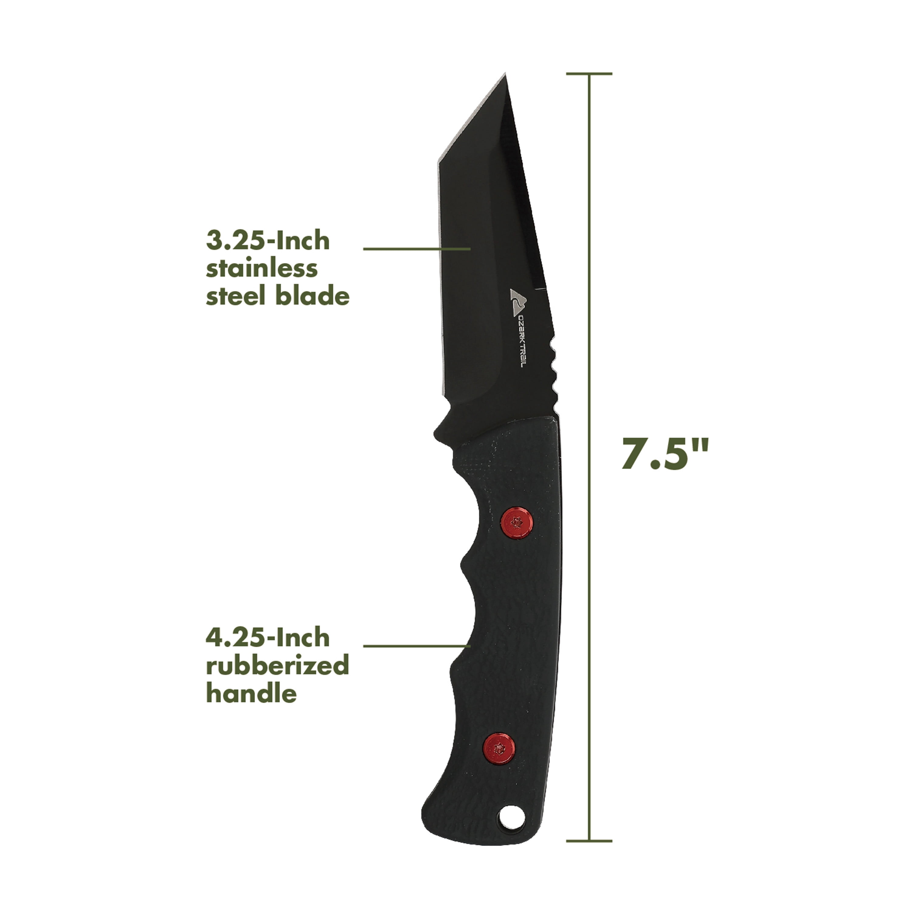 Ozark Trail Eagle Rock 7.5 inch Fixed Blade Black Tanto