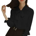thumbnail image 1 of Haut Blouse Chemise à Manches Longues Décontracté pour Femmes à Col Noué Papillon P-4TG, 1 of 5