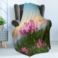 thumbnail image 4 of Lotus Soft Flannel Fleece Throw Blanket, Flower Blooming in Spring Meadow Natural Garden, Cozy Plush for Indoor and Outdoor Use, 70" x 90", Pale Pink Pale Blue, by Ambesonne, 4 of 5