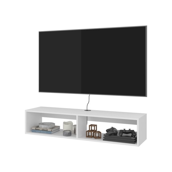 XIZE Floating TV Stand, Space-Saver Design with Functional Shelves, White