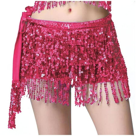 Mrat Spring Skirts for Women 2024 Women s Hip Scarf Sequined Tassel Waist Scarf Female Belly Dance Dress Bandage Waist Chain Skirt Fish Tail Skirts S-112 Pink-A One Size