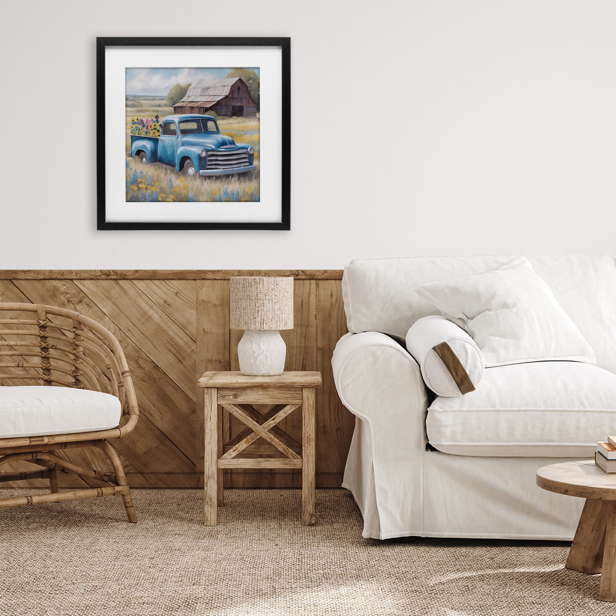 Stupell Industries Flower Truck in Antique Blue Black Framed Print Under Glass, design by Kim Allen