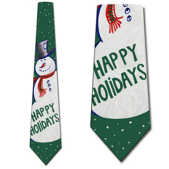 Snowman - Happy Holidays (Green) Necktie Mens Tie