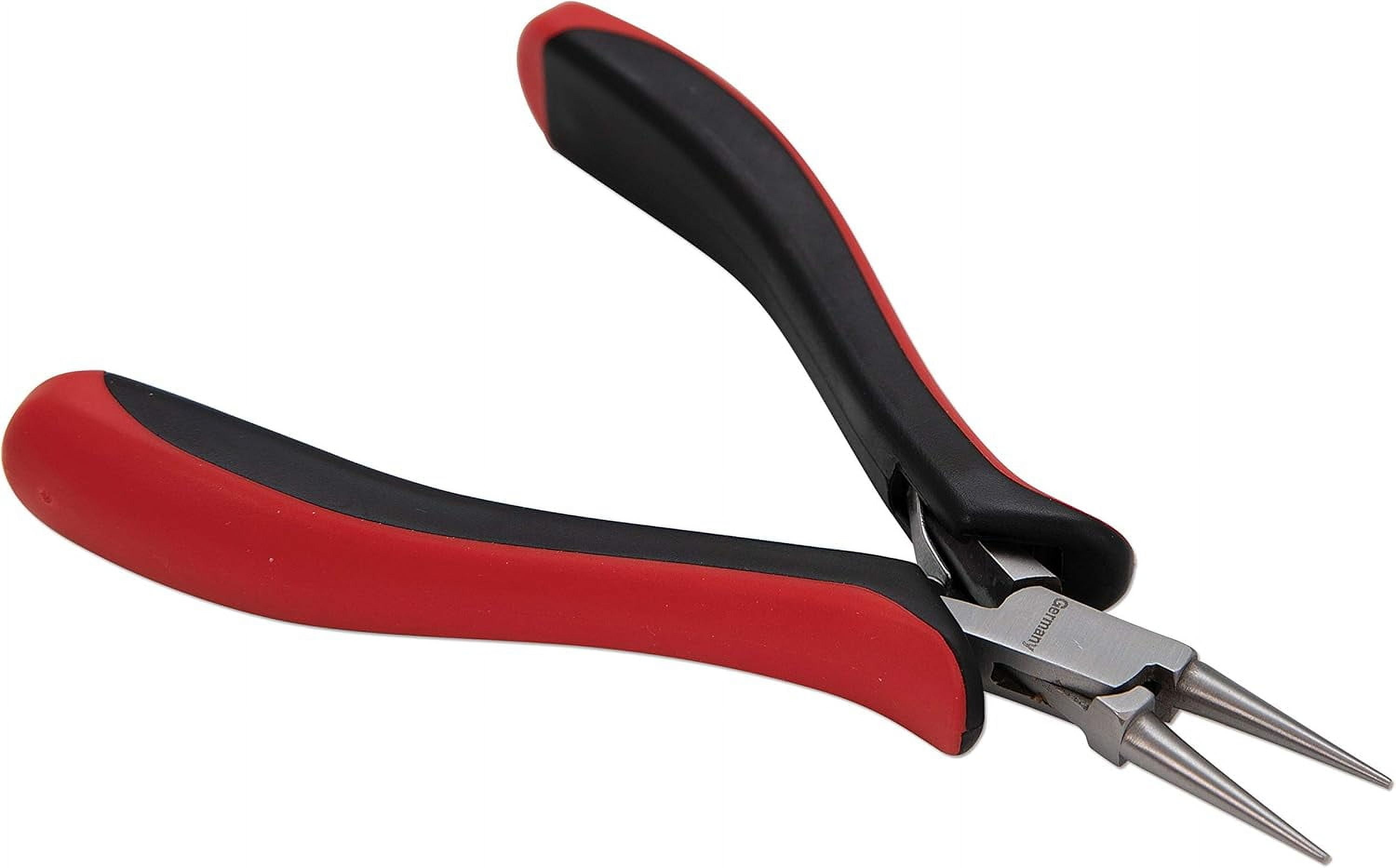 The Beadsmith Platinum Series German Round Nose Pliers, 4.75 inches (120mm) with Polished Steel Head, red and Black Ergonomic Comfort Grip Handle and Double-Leaf Spring, Tool for Jewelry Making
