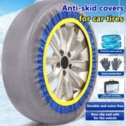 2 Pack Snow Socks for Tires,Snow Traction Device for Passenger Cars Trucks Winter Emergency Accessory,Anti-Skid Tire Socks,Snow Traction Device-Winter Emergency Kit(Grey Blue Yellow Model 6006)